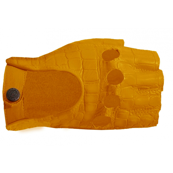 Autohandschuhe für Damen Nappaleder mit Kroko-Prägung gelb Größe 7,5