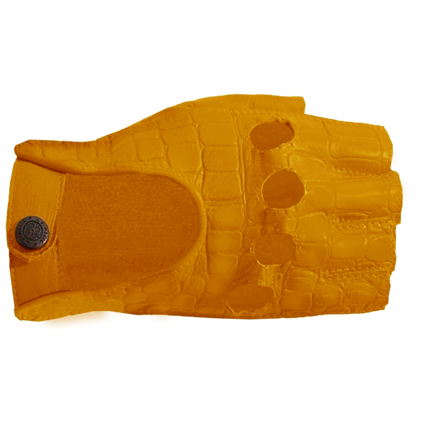 Autohandschuhe für Damen Nappaleder mit Kroko-Prägung gelb Größe 8