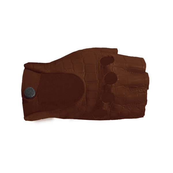 Autohandschuhe für Damen Nappaleder mit Kroko-Prägung braun Größe 7,5